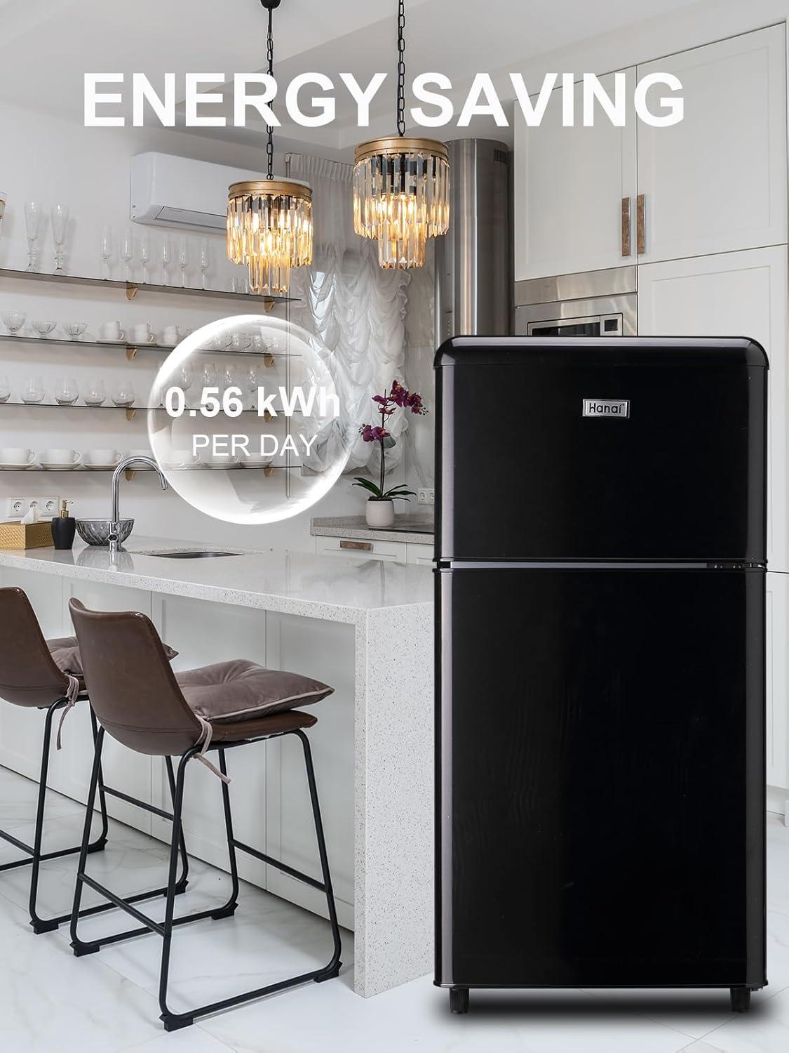 WANAI Compact Refrigerator 3.5 Cu.ft 2 Door Mini Refrigerator Adjustable Glass Shelves Refrigerator, Ideal for Apartment Dorm and Office, Yellow