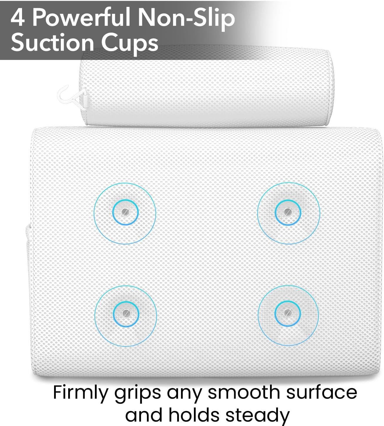 White Mesh Ergonomic Bath Pillow with Suction Cups