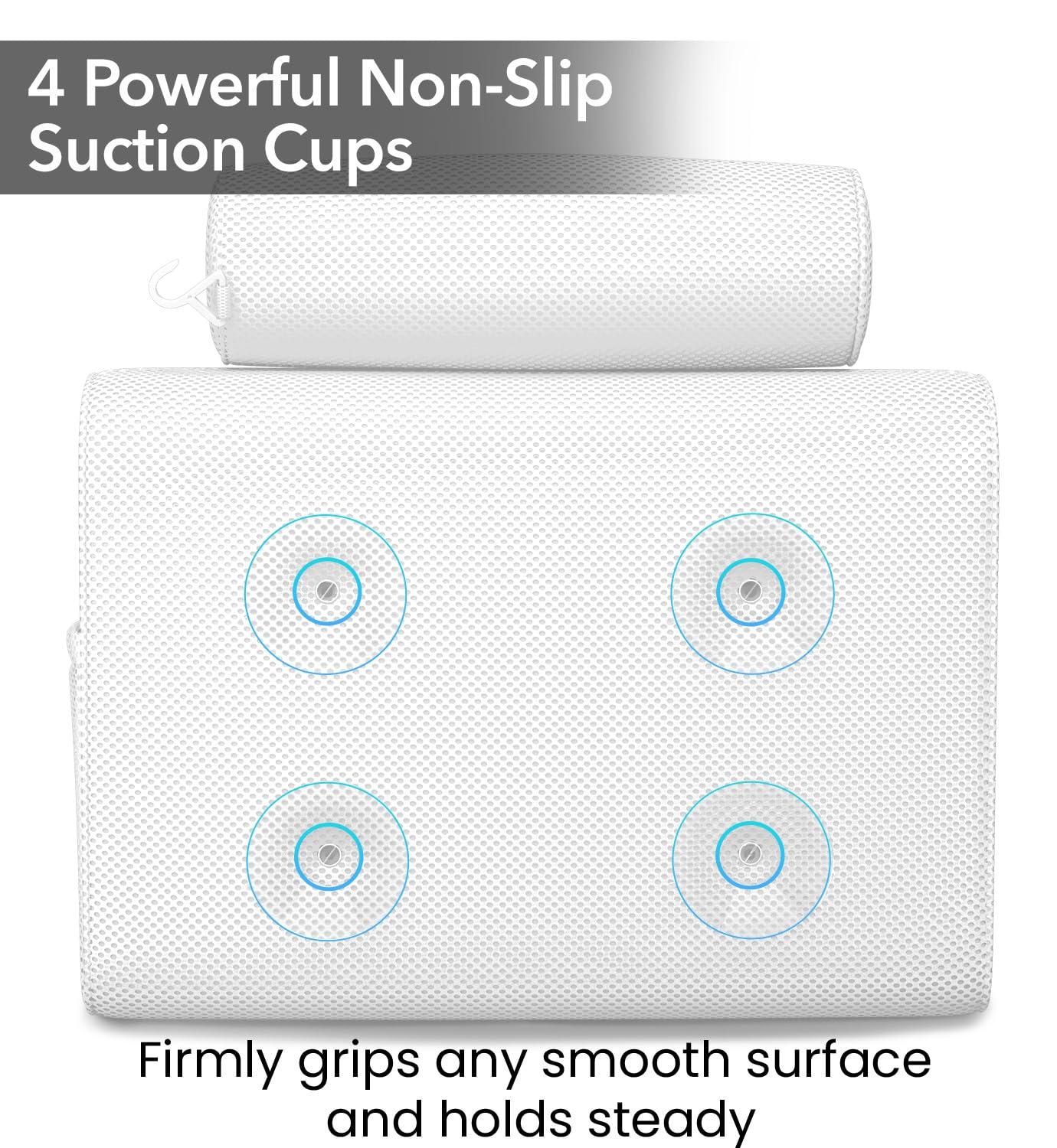 White Mesh Ergonomic Bath Pillow with Suction Cups