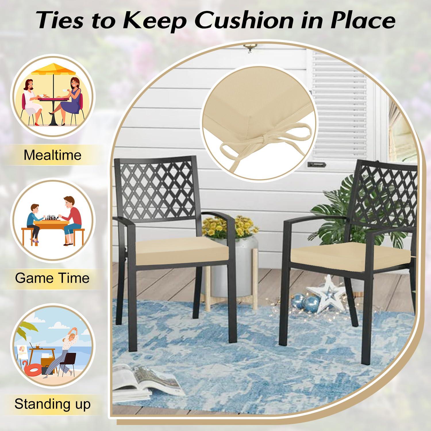 LOVTEX Outdoor Chair Cushions Set of 4, Waterproof Patio Chair Cushions with Ties, 18.5 x 16 x 3 inch, Khaki