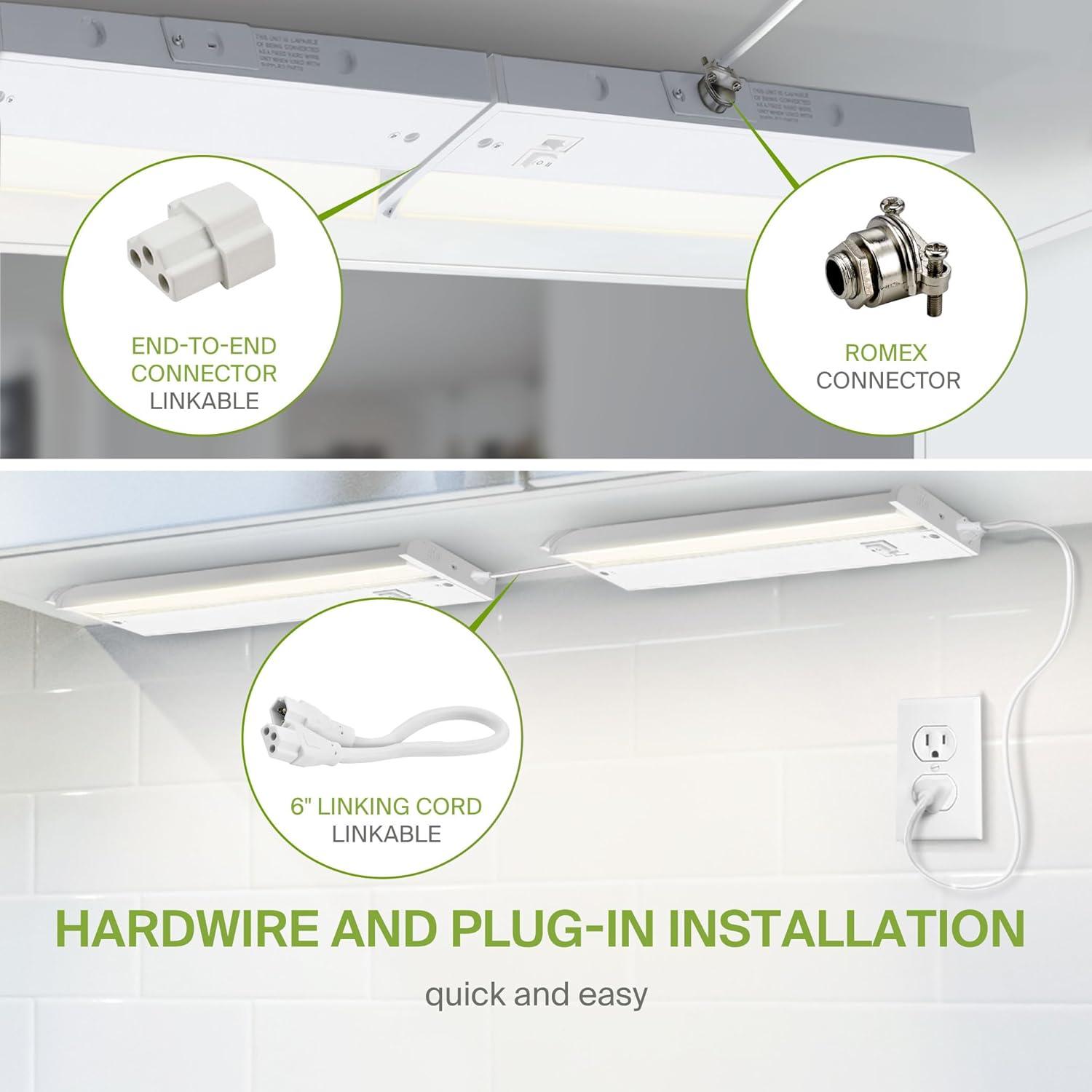 ASD Swivel LED Under Cabinet Lighting, 18 Inch 8W, Hardwired or Plug-in, 2700K/3000K/4000K, Hi/Low Switch, Rotatable Lens, Dimmable Linkable Under Counter Light for Kitchen, ETL & Energy Star