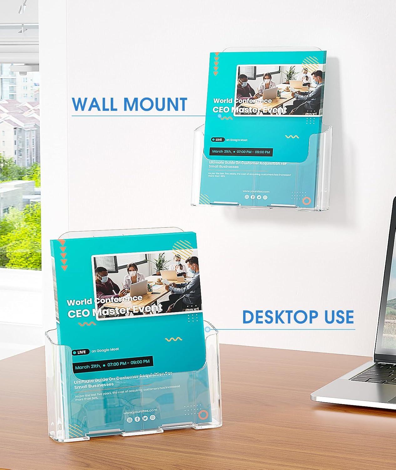 Ktrio Acrylic Brochure Holder 8.5 x 11 inches Plastic Acrylic Literature Holders Clear Flyer Holder Rack Card Holder, Magazine, Pamphlet, Booklet Display Stand Trifold Holder Desk or Wall Mount 2 Pack