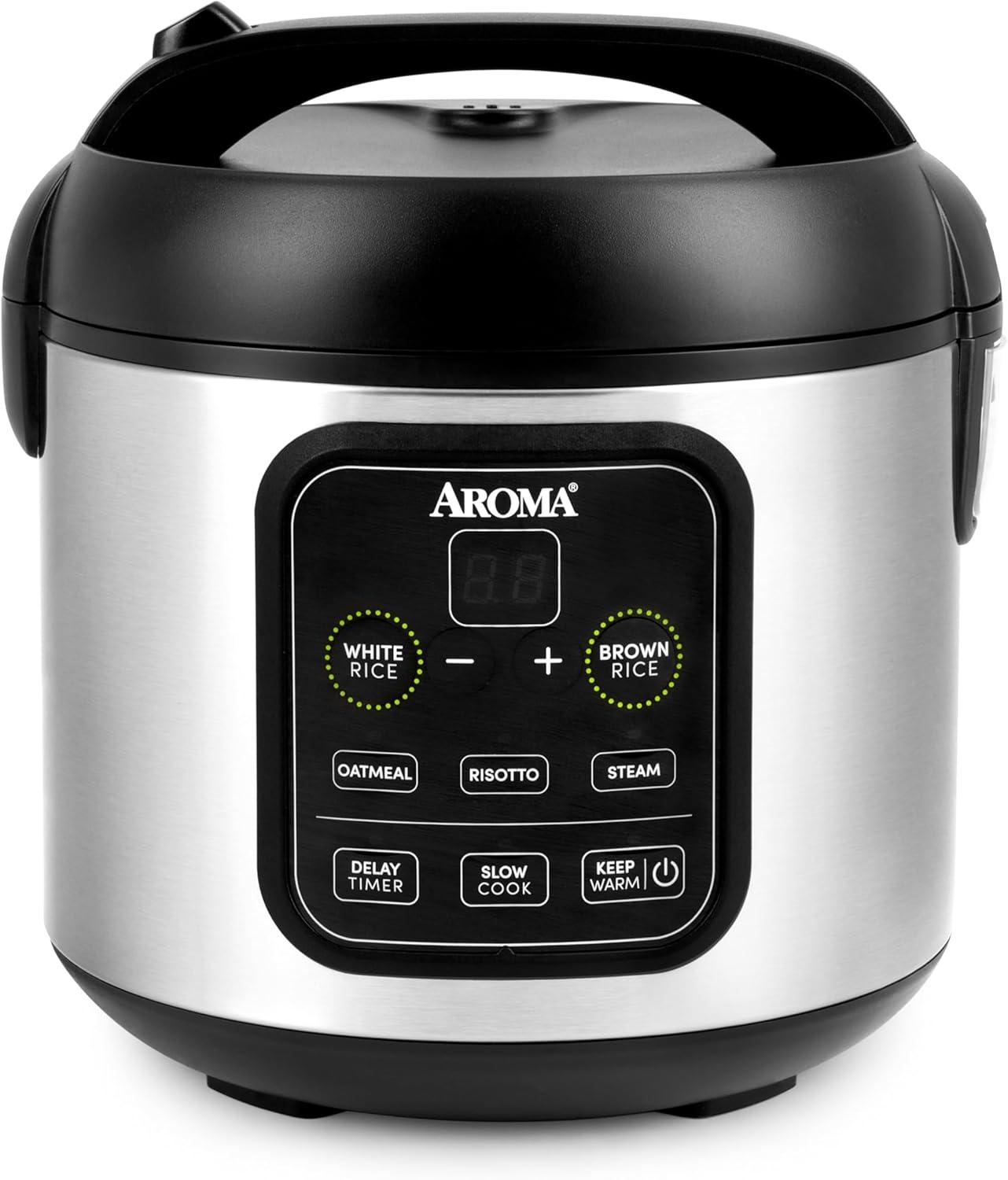 Aroma Aroma 4-Cup (Uncooked) / 8-Cup (Cooked), 2Qt. Digital Rice & Grain Multicooker, Slow Cooker, Automatic Keep Warm Mode, Steam Tray Included, Stainless Steel (ARC-994SB)