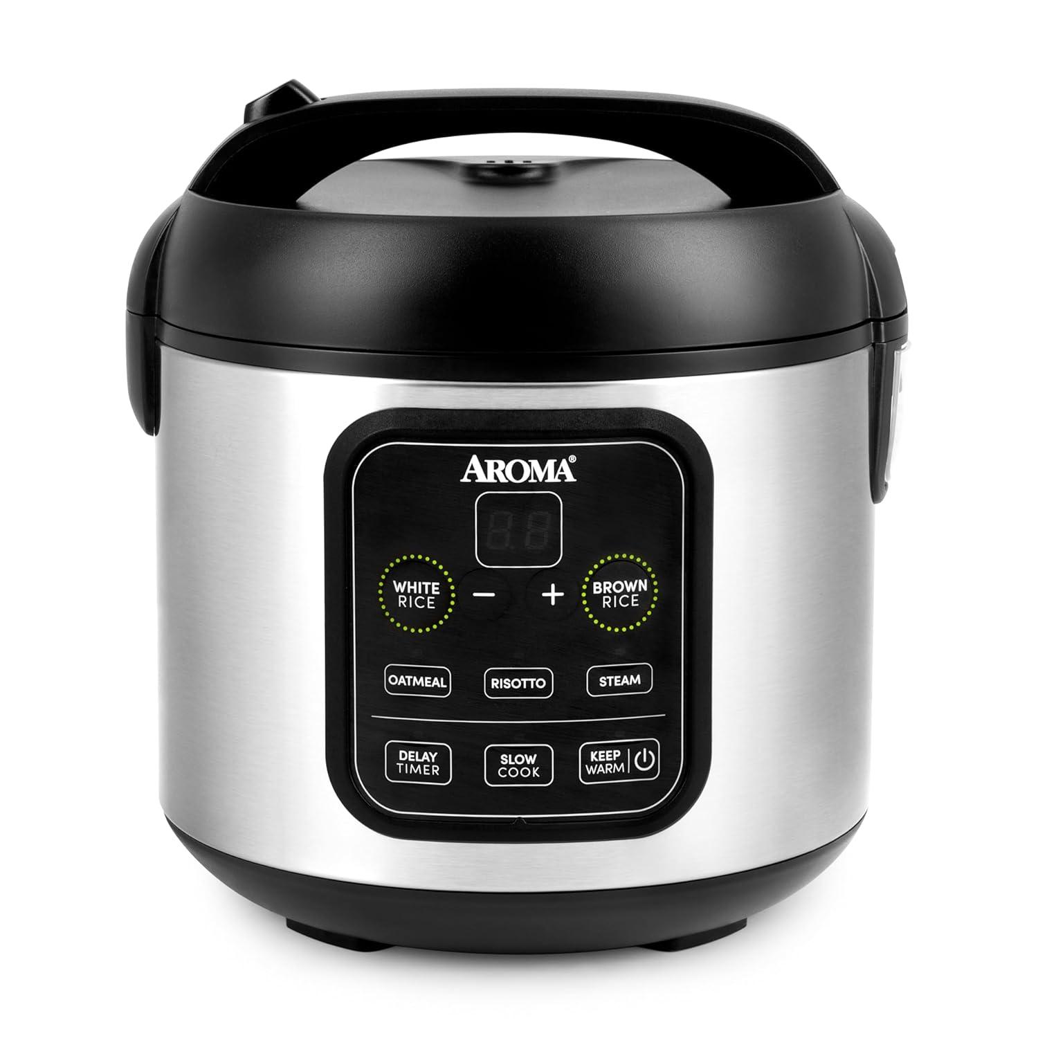 Aroma Aroma 4-Cup (Uncooked) / 8-Cup (Cooked), 2Qt. Digital Rice & Grain Multicooker, Slow Cooker, Automatic Keep Warm Mode, Steam Tray Included, Stainless Steel (ARC-994SB)