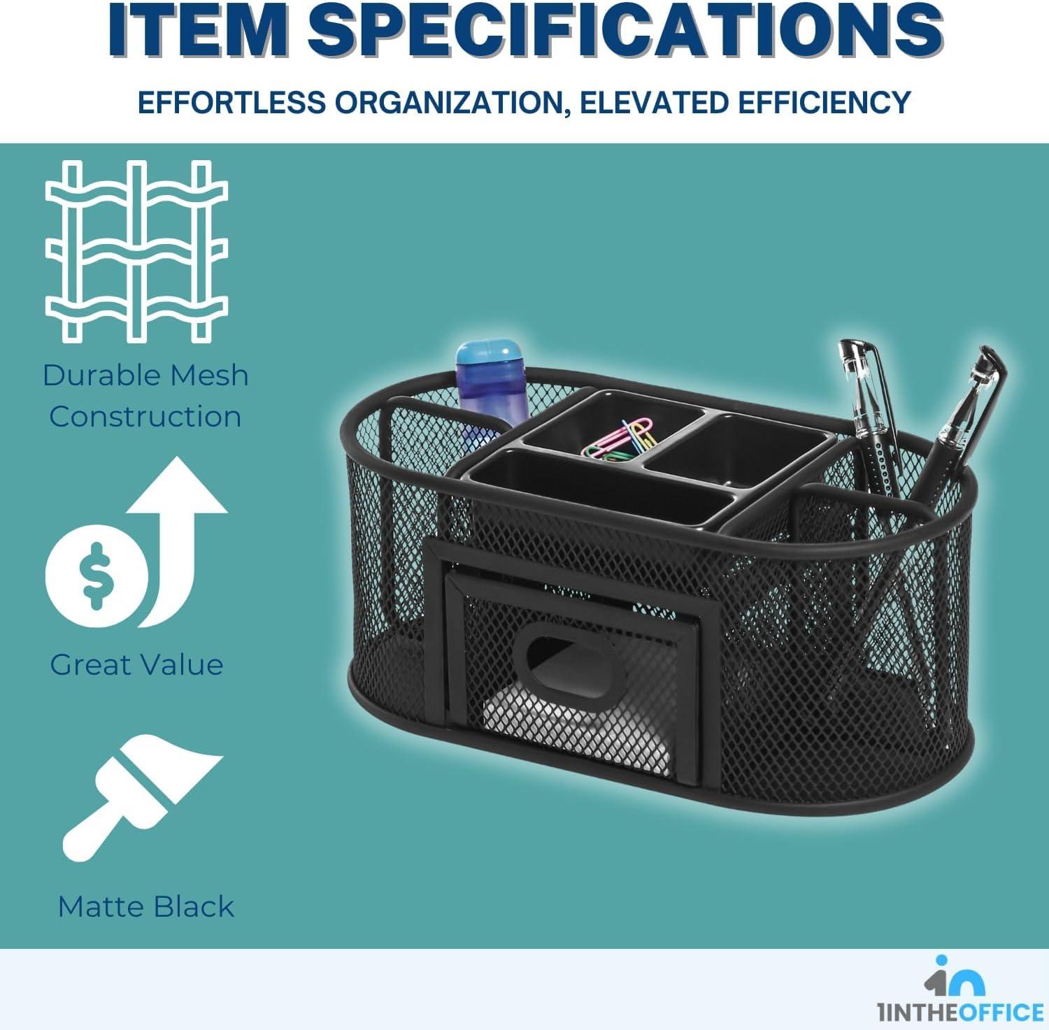 Black Mesh Multifunction Desk Organizer with Drawer