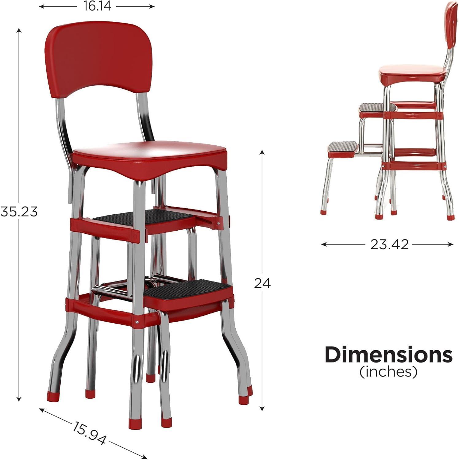COSCO Stylaire Retro Chair + Step Stool with Pull-Out Steps, 225 lb Weight Capacity (Red, One Pack)
