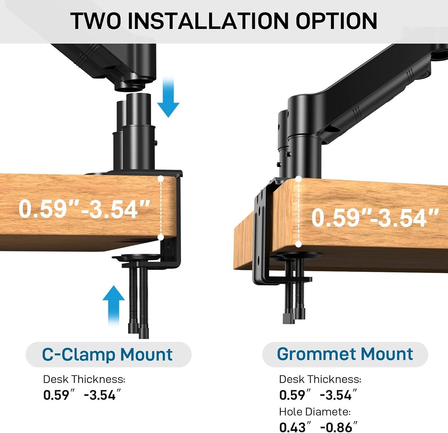 Dual Monitor Stand for Desk-Monitor Arms for 2 Monitors with C Clamp, Grommet Mounting Base for 13-32 Inch Computer Screens - Full Adjustable Monitor Mount Swivel Each Arm Holds 19.8lbs