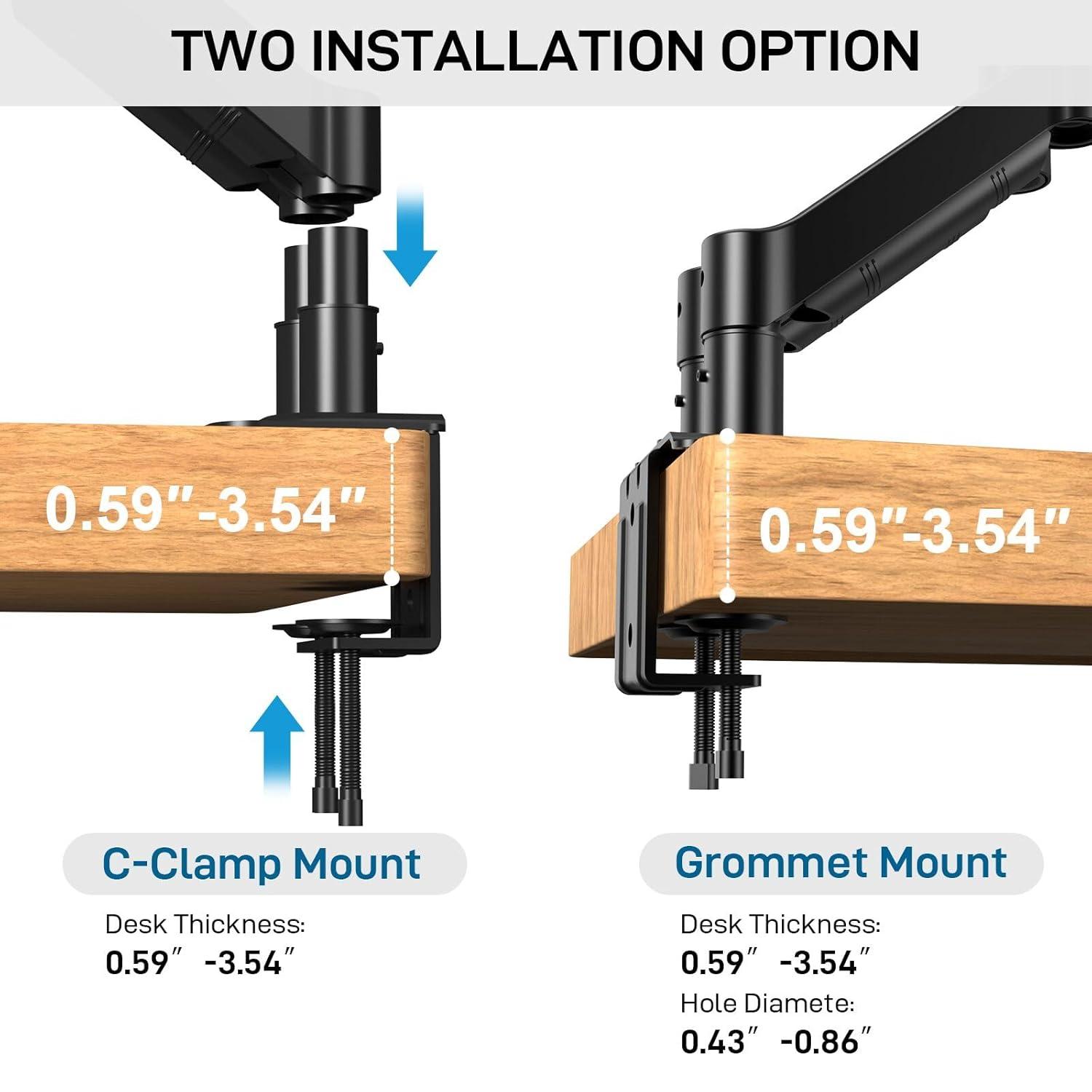 Dual Monitor Stand for Desk-Monitor Arms for 2 Monitors with C Clamp, Grommet Mounting Base for 13-32 Inch Computer Screens - Full Adjustable Monitor Mount Swivel Each Arm Holds 19.8lbs