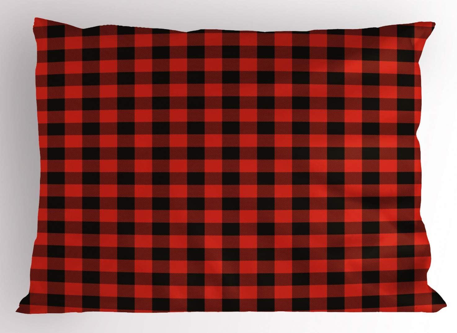 Red and Black Plaid Polyester Standard Pillow Sham