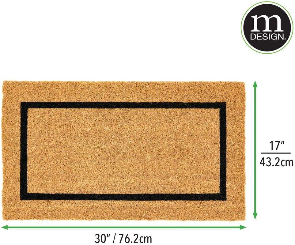 mDesign Coir and Rubber Non-Slip Indoor/Outdoor Entryway Door Mat, Natural/Black