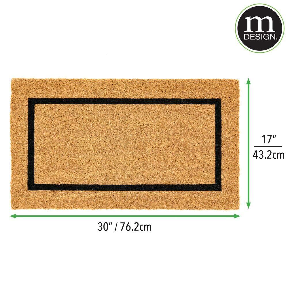 mDesign Coir and Rubber Non-Slip Indoor/Outdoor Entryway Door Mat, Natural/Black