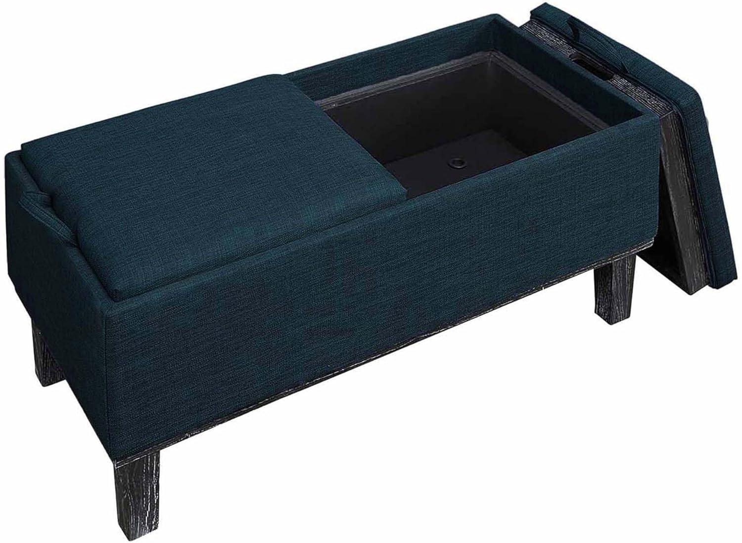 Convenience Concepts Designs4Comfort Brentwood Storage Ottoman, Dark Blue Fabric/Black