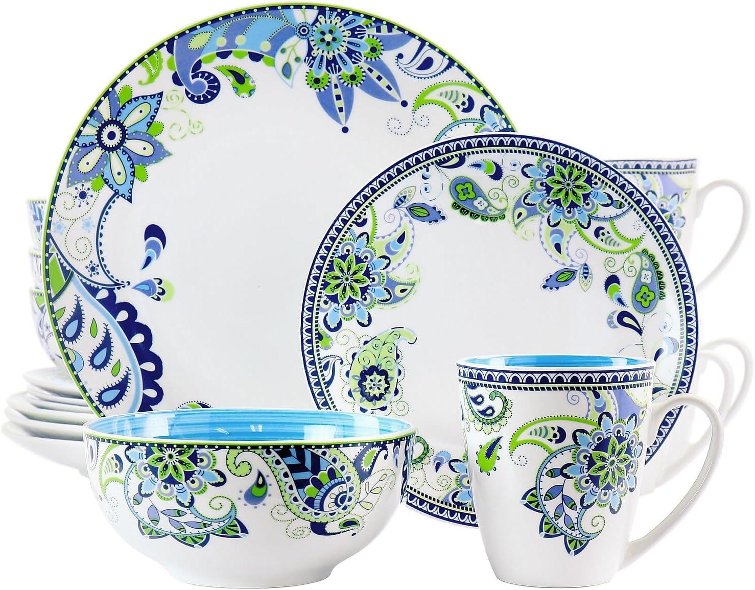 Blue and Green Mandala Porcelain Dinnerware Set, Service for 4