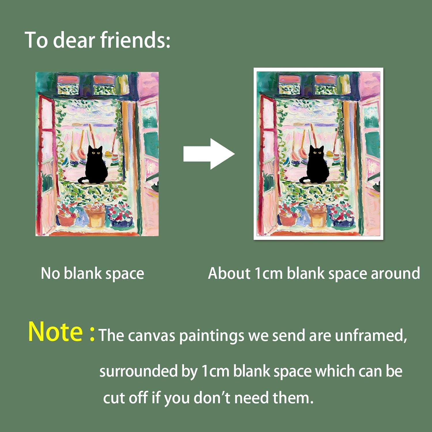 Henri Matisse Oil Paintings on Canvas Wall Art Matisse Famous Open Window Black Cat Poster Funny Cat Floral Print Colorful Farmhouse Gallery Aesthetic Room Decor for Bedroom Bathroom 12x16in Unframed