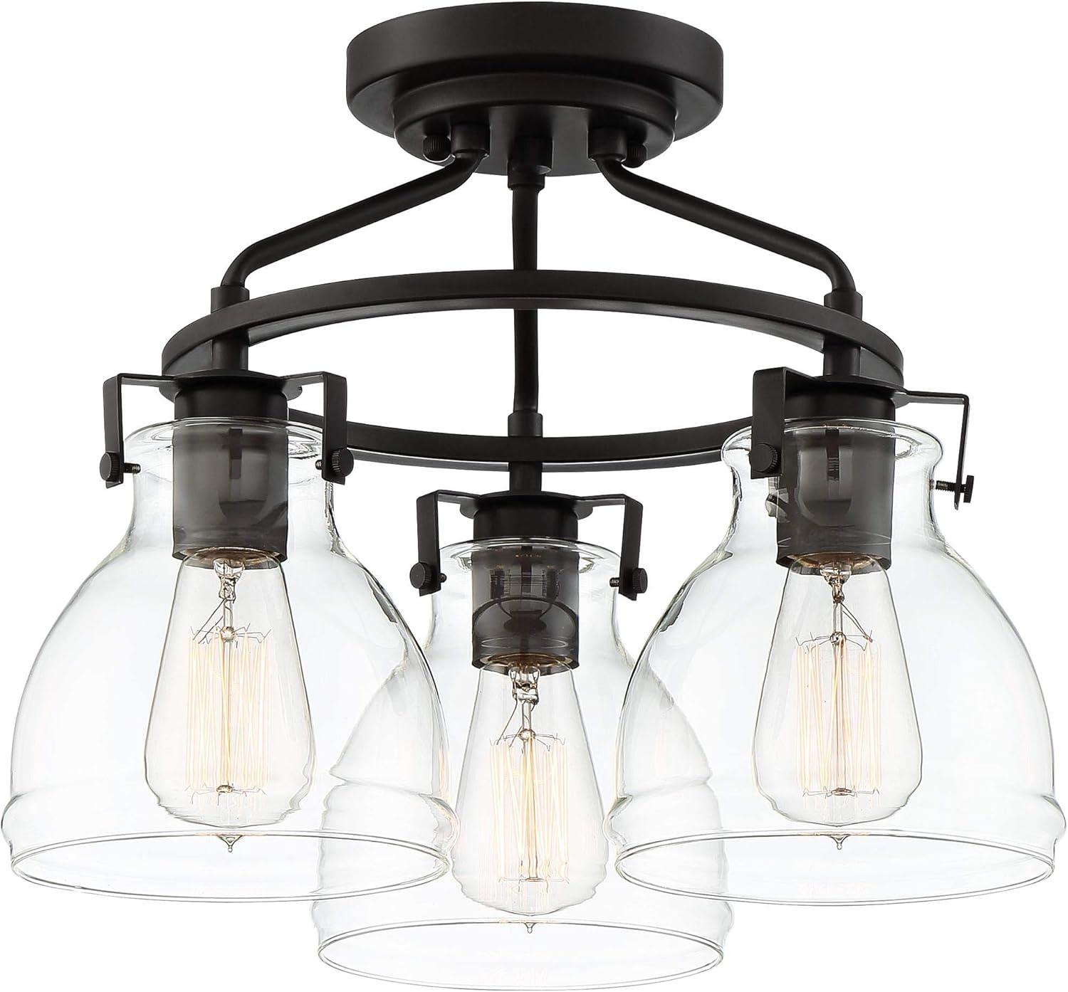 Possini Euro Design Industrial Rustic Farmhouse Ceiling Light Semi Flush Mount Fixture 14 1/2" Wide Bronze 3-Light Clear Glass Shade for Bedroom House