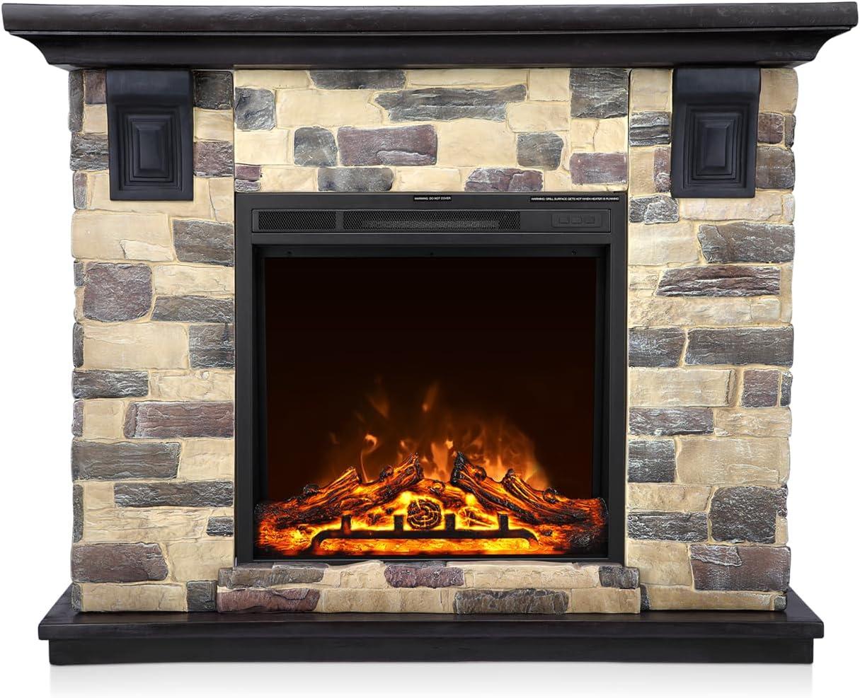 50-Inch Stone Electric Fireplace Mantel with Remote Control