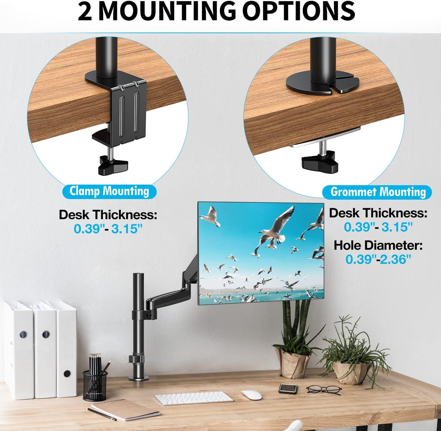 Black Adjustable Single Arm Monitor Desk Mount