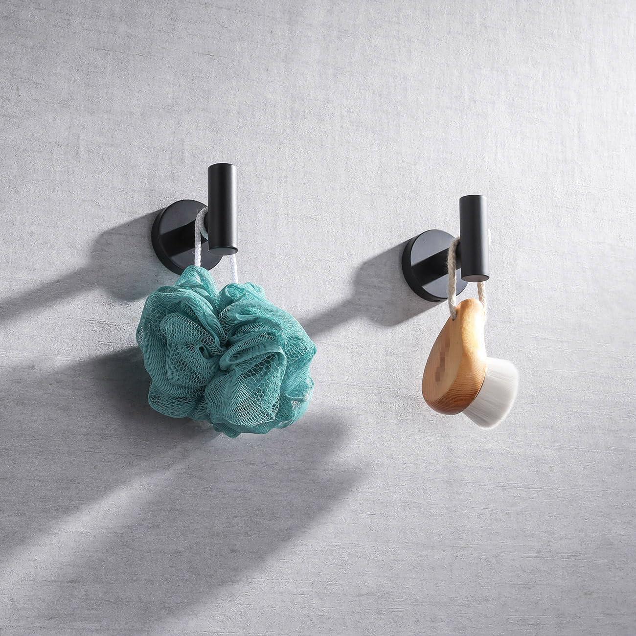 Paquete de 2 Ganchos para Toallas, Color Negro Mate SUS304, Abrigo de Acero Inoxidable, Gancho para Ropa, Gancho de Pared Moderno para Baño, Cocina, Garaje, Hotel, Montado en la Pared