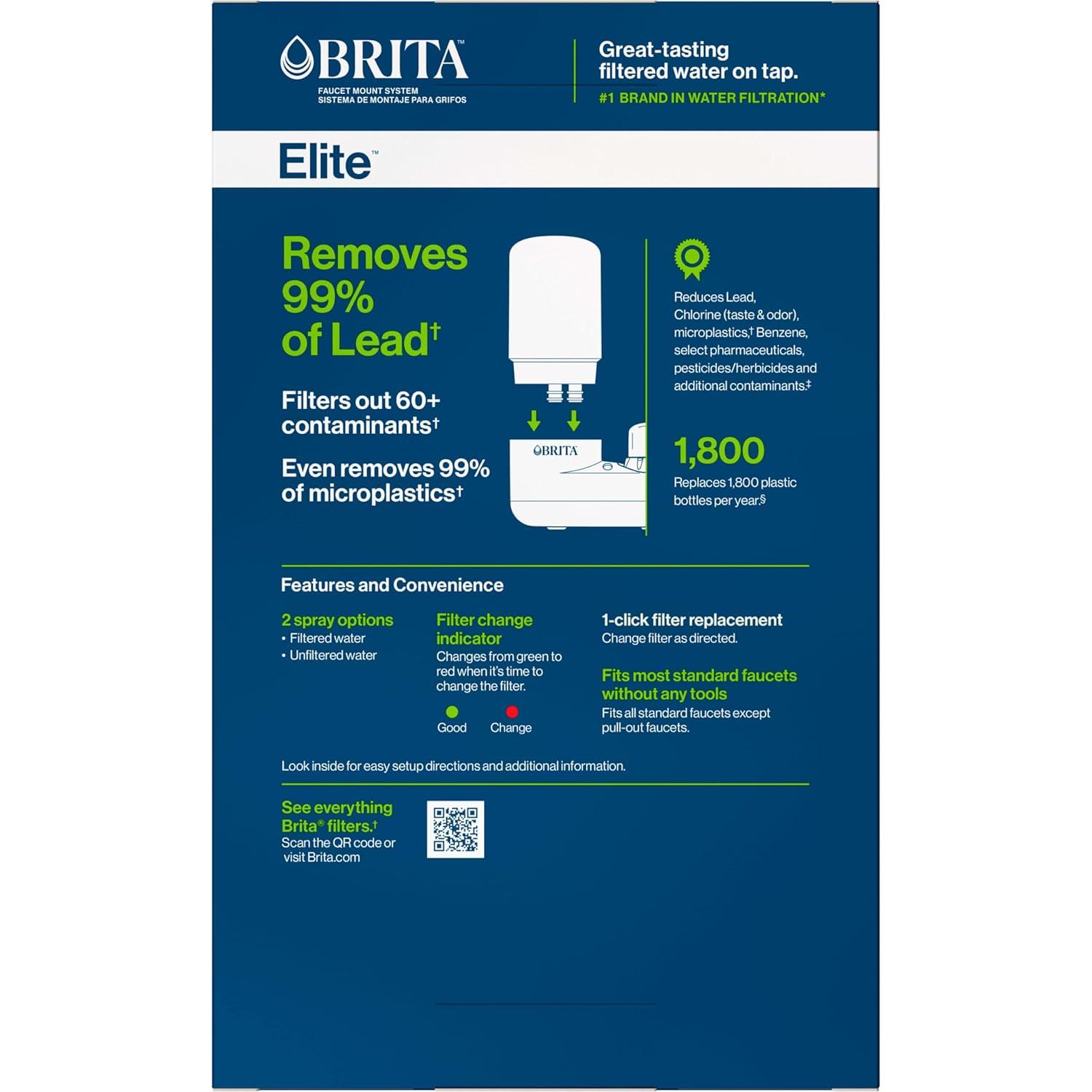 Brita Chrome Tap Water Faucet Filtration System with 2 Filters and Filter Change Reminder