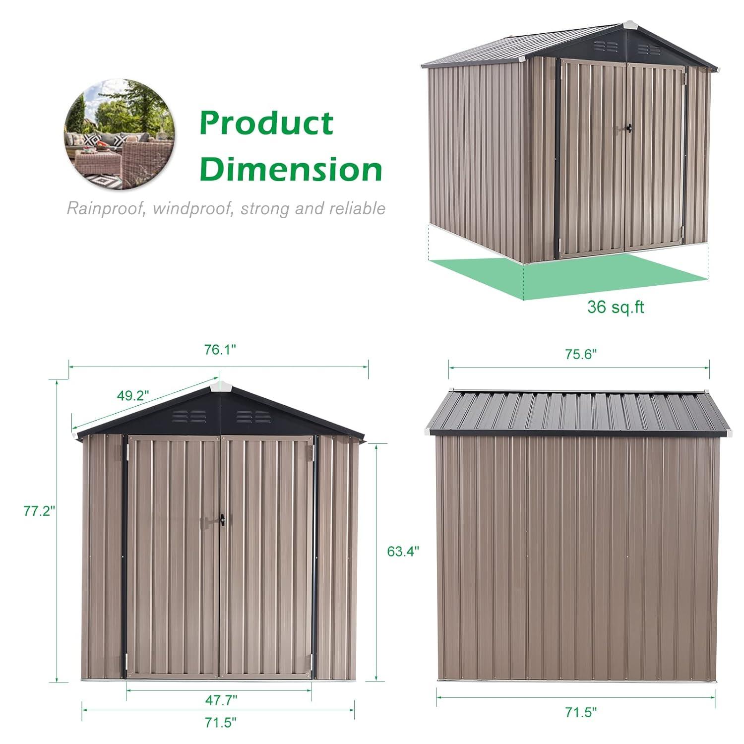 AECOJOY 6' x 6' Outdoor Storage Shed with Rack & Shelves Metal Utility Tool Shed with Lockable Door for Backyard & Garden on Clearance