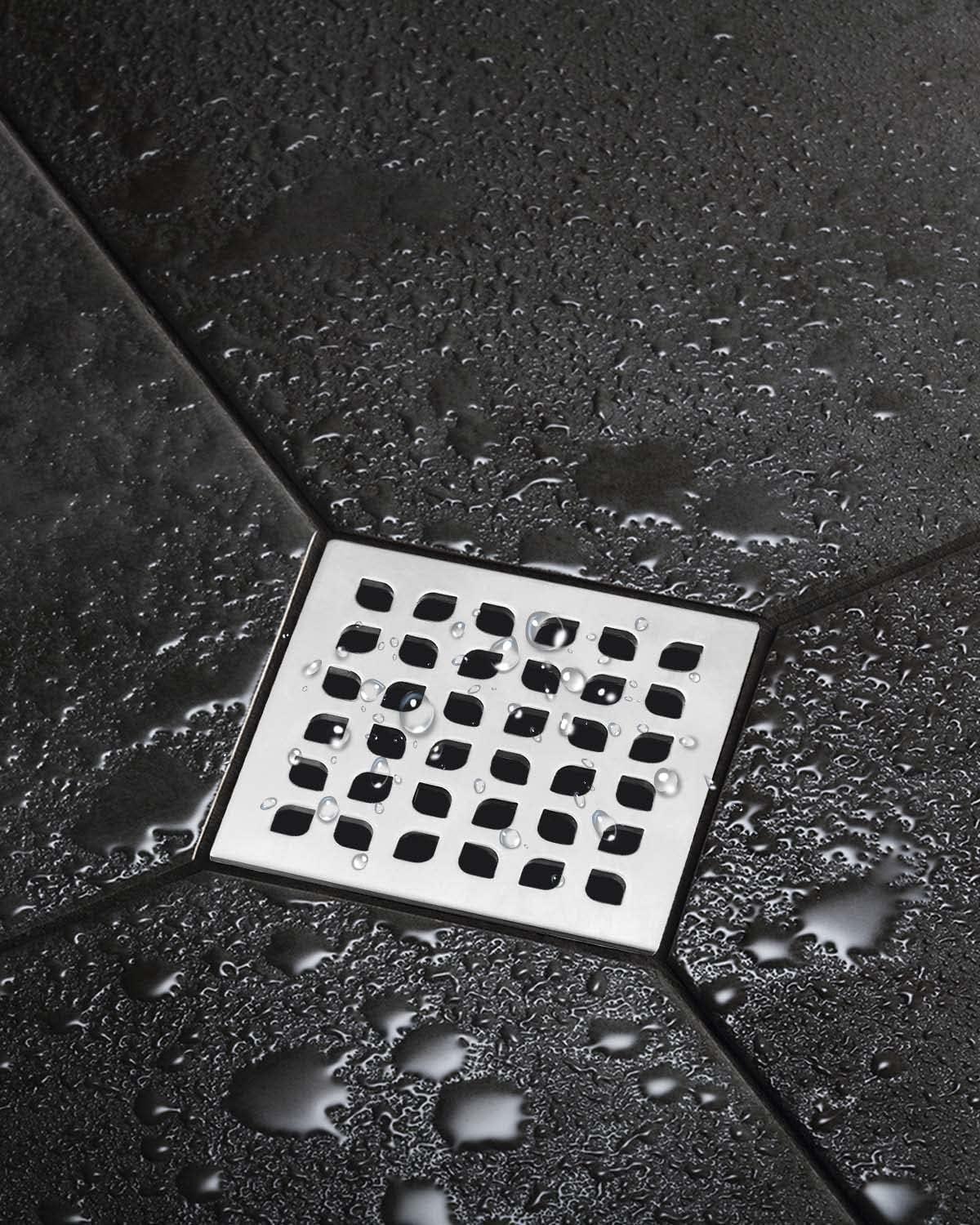 4 Inch Brushed Stainless Steel Square Shower Drain with PVC Base