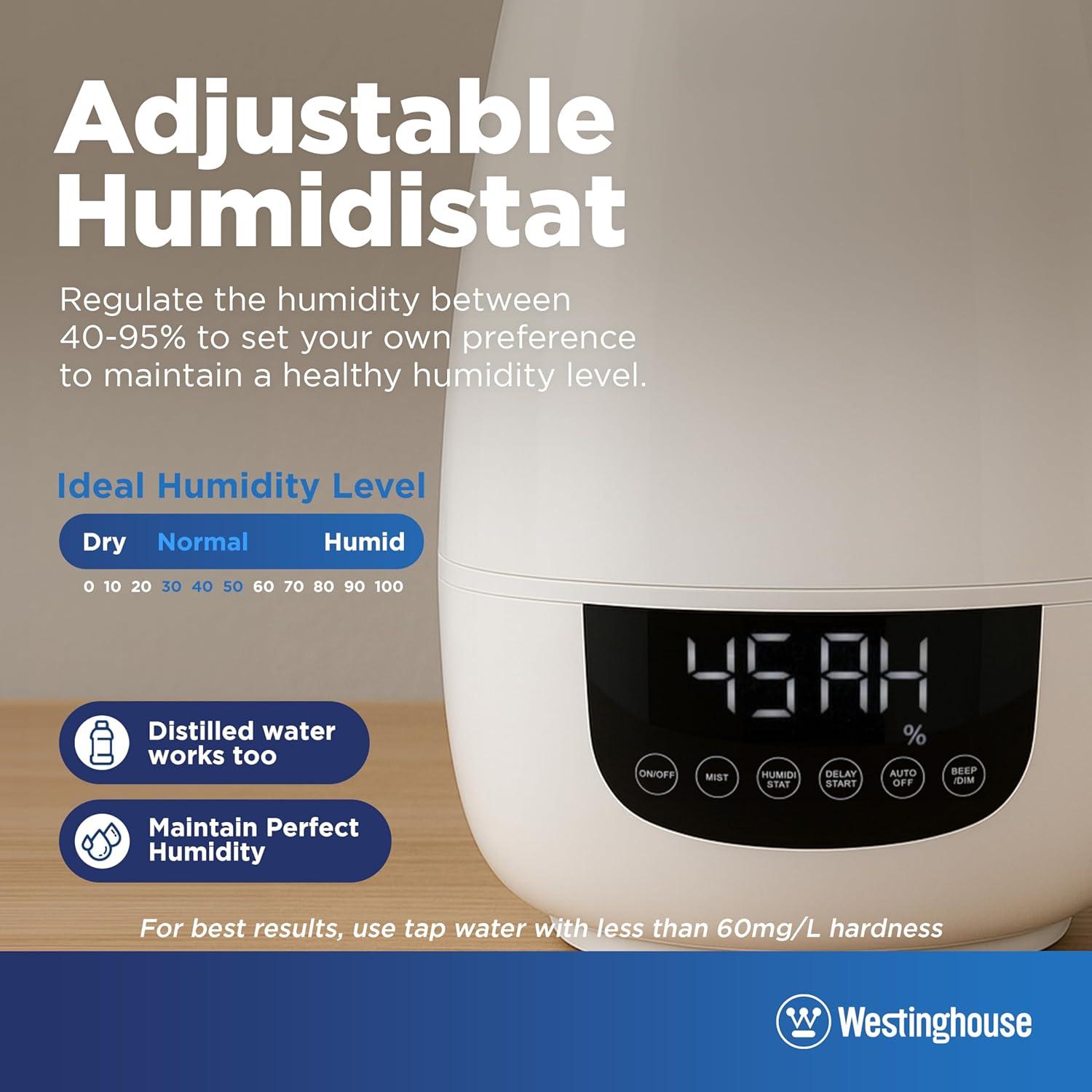 Westinghouse Digital Cool Mist Ultrasonic Humidifier, 6L Air Humidifier and Essential Oil Diffuser, Adjustable Mist Volume and Humidity Control