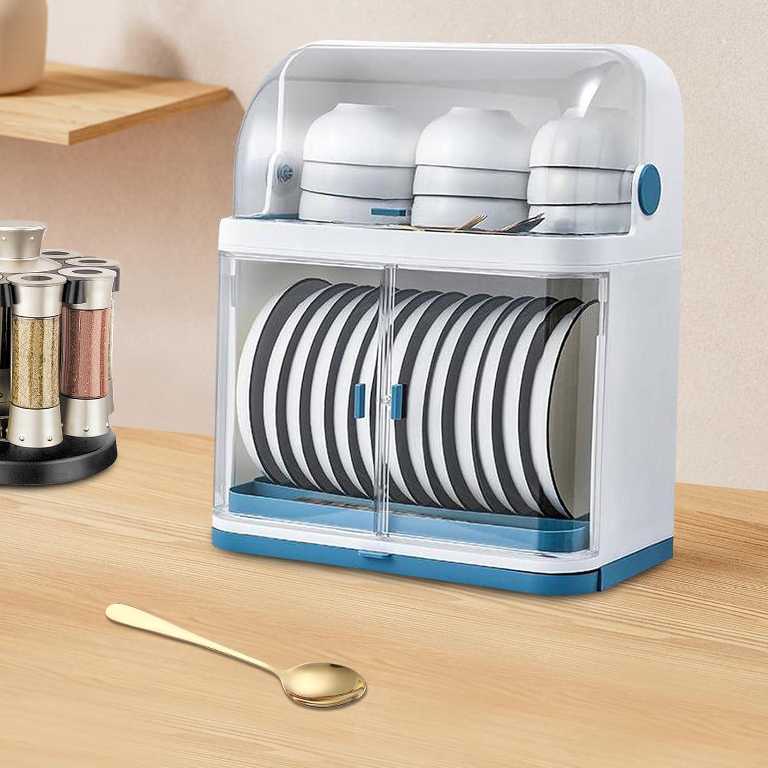 2-Tier Dish Drying Rack, Drain Bowl Cup Plate Dish Drying Drainer, PP+ABS Kitchen Dish Dryer Shelf Cutlery Drain Board with Lid Cover for Home Kitchen (17.71 * 14.96 * 9.84inch)