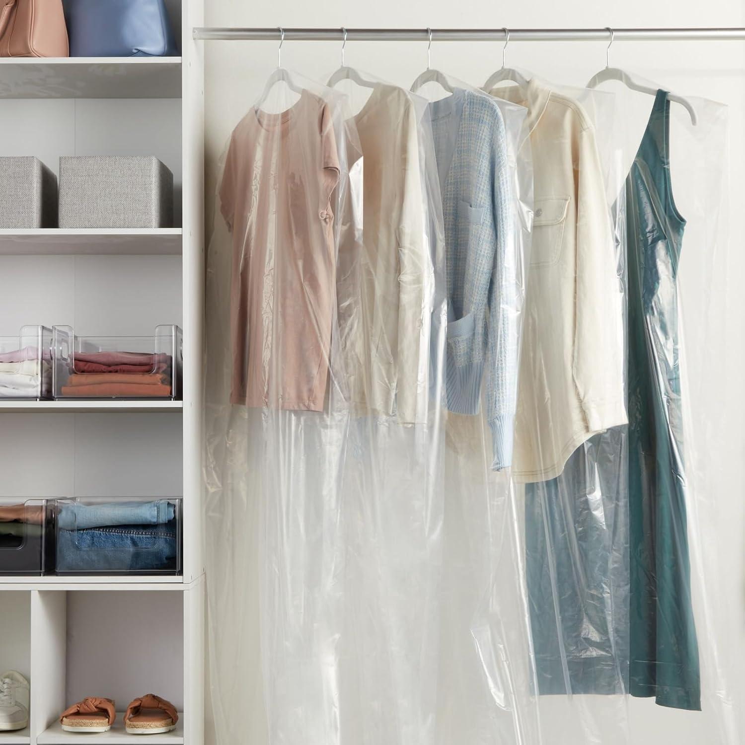 Juvale 50 Pack Long Plastic Garment Bags for Hanging Clothes, Clear Dry Cleaner Bag Covers for Gowns, Dresses, 21 x 72 In
