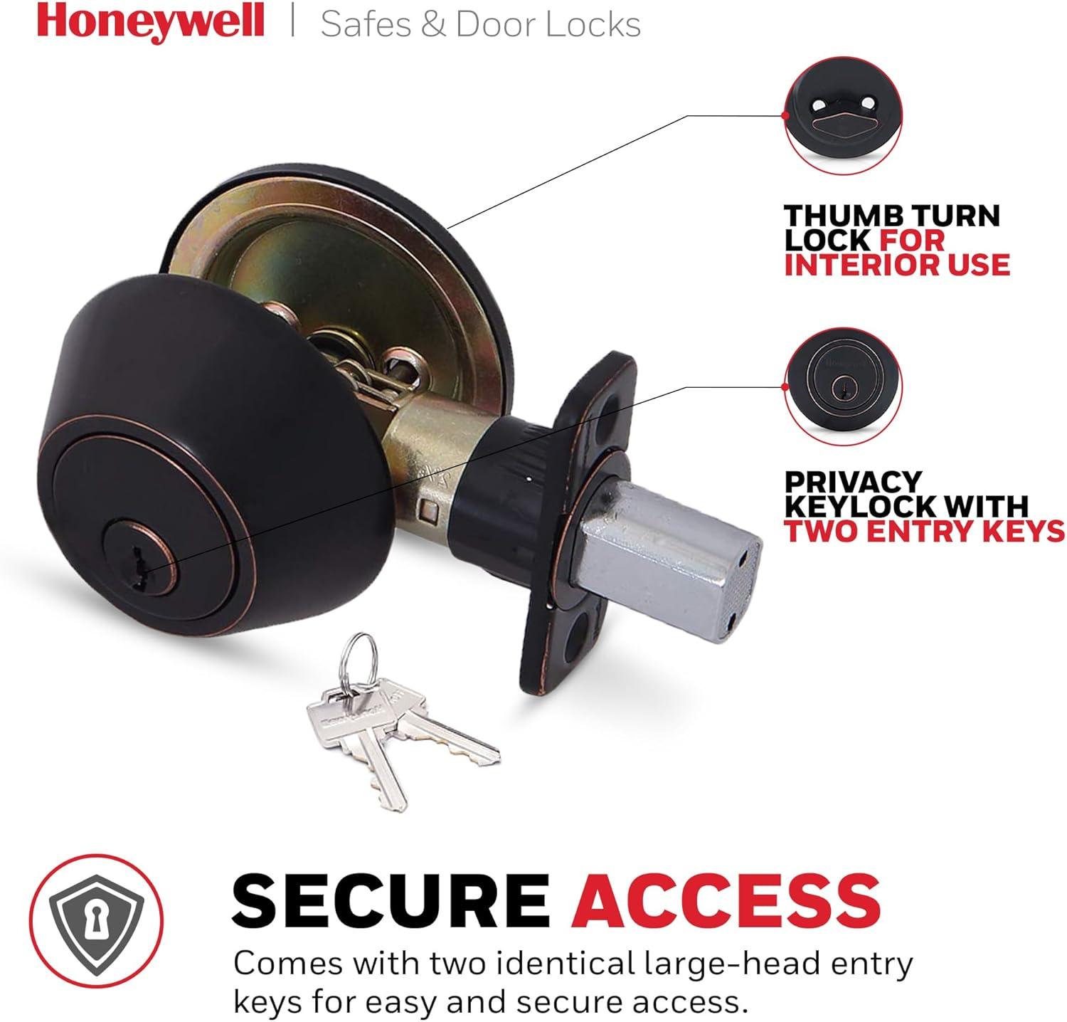 Honeywell Single Cylinder Deadbolt Door Lock, Oil Rubbed Bronze