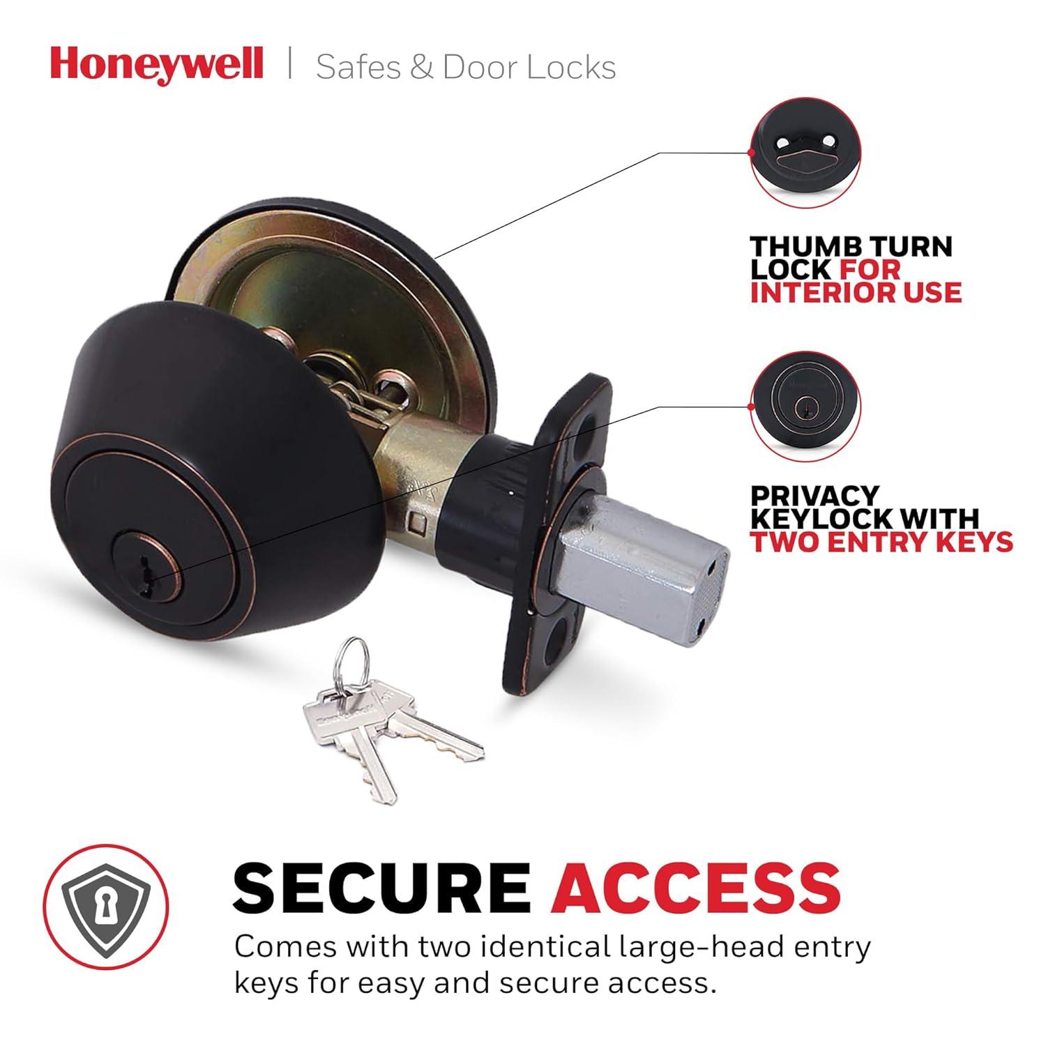 Honeywell Single Cylinder Deadbolt Door Lock, Oil Rubbed Bronze