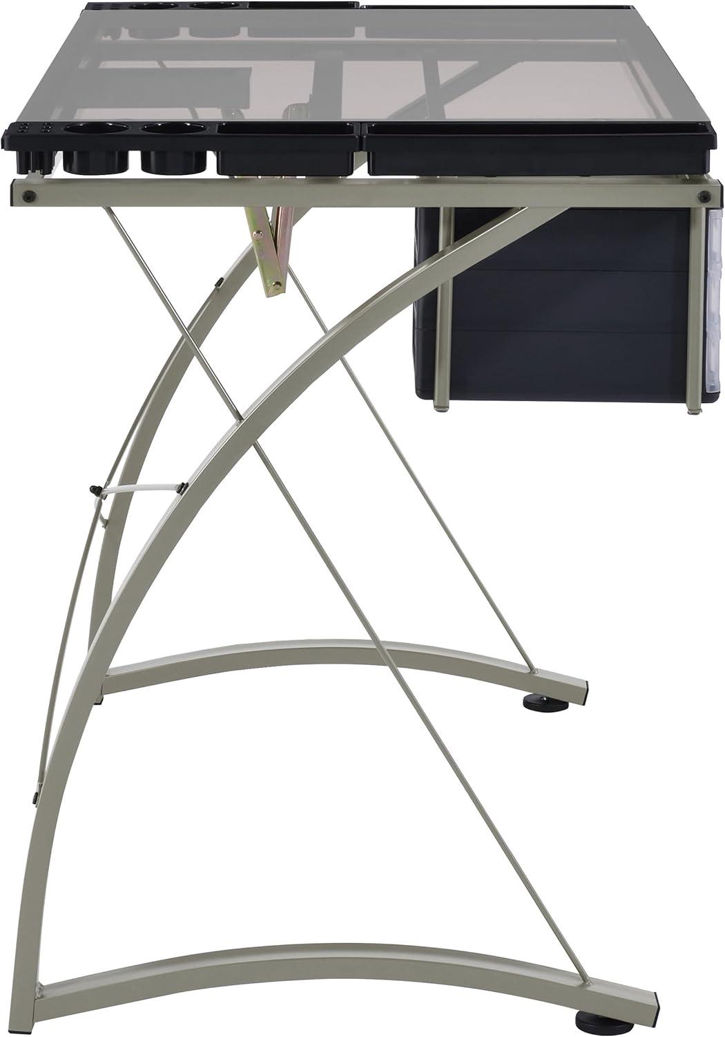 Melo 3 Drawer Glass Top Drafting Desk with Supply Storage Silver - Coaster