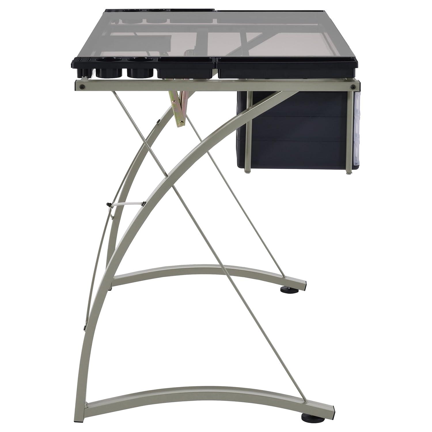 Melo 3 Drawer Glass Top Drafting Desk with Supply Storage Silver - Coaster