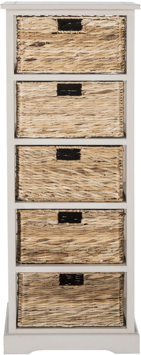 Vedette Gray Pine 5-Drawer Wicker Basket Storage Tower