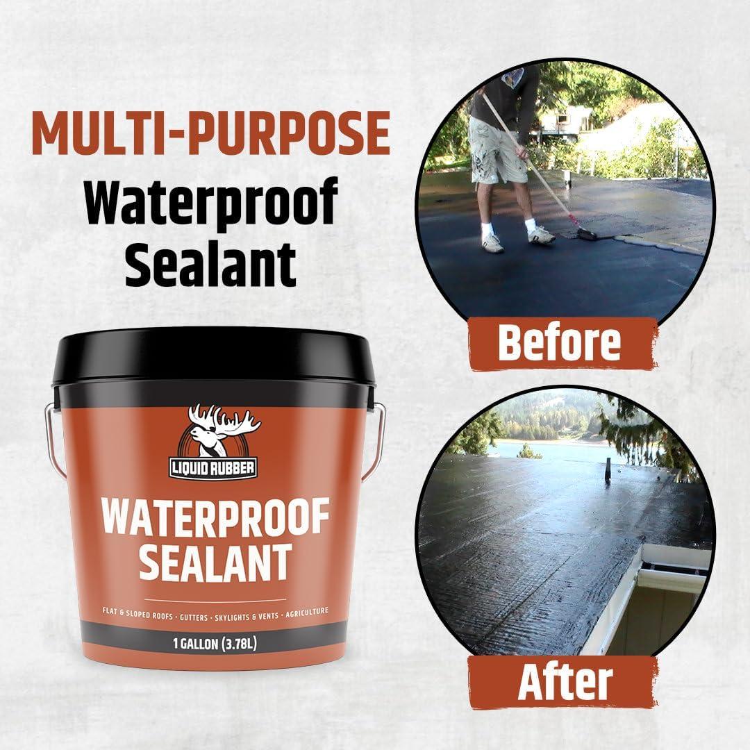 Liquid Rubber waterproofing Sealant - Multi-Surface Leak Repair Indoor and Outdoor Coating, Water-Based, Easy to Apply, Original Black, 1 Quart