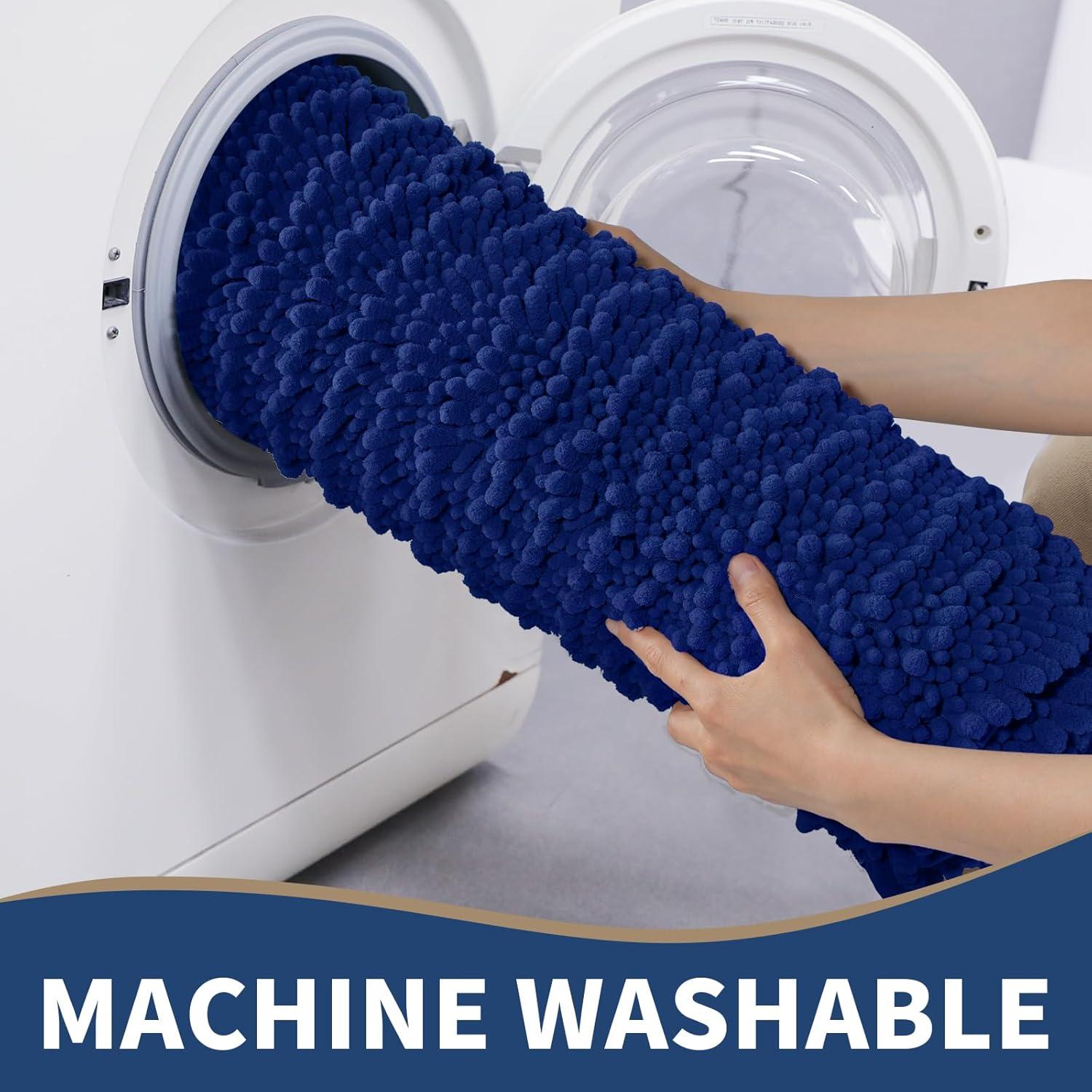 Yimobra Bathroom Rug Set 3 Piece - Super Absorbent Quick Dry Chenille Bath Mats & Toilet Rug, Non Slip Machine Washable, Extra Thick Shaggy Floor Mat for Shower Tub Sink, Navy Blue