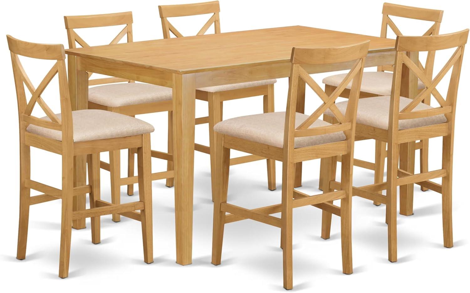 Oak Finish 7-Piece Counter Height Dining Set with Cushioned Chairs