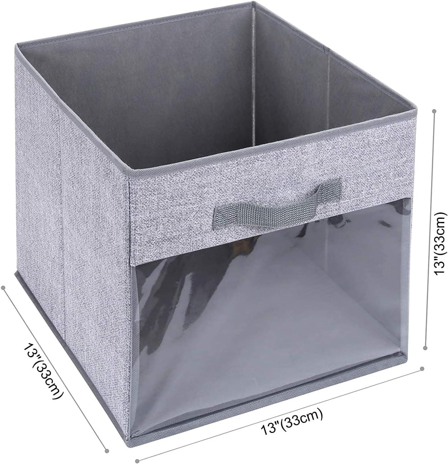 Storage Cubes, 6 Pack Cube Storage Bin, Foldable Storage Cubes With Window, Closet Storage Bins With Handle,Storage Cubes For Clothes, Toys, Books (Grey)