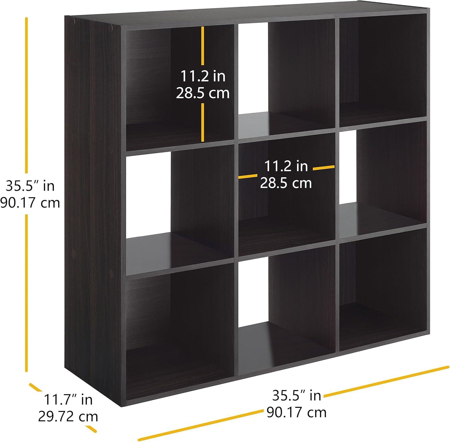 Whitmor 9 Section Cube Organizer Espresso: Universal Storage, 35.5" x 11.75", Particle Board & Steel, Divided Shelves