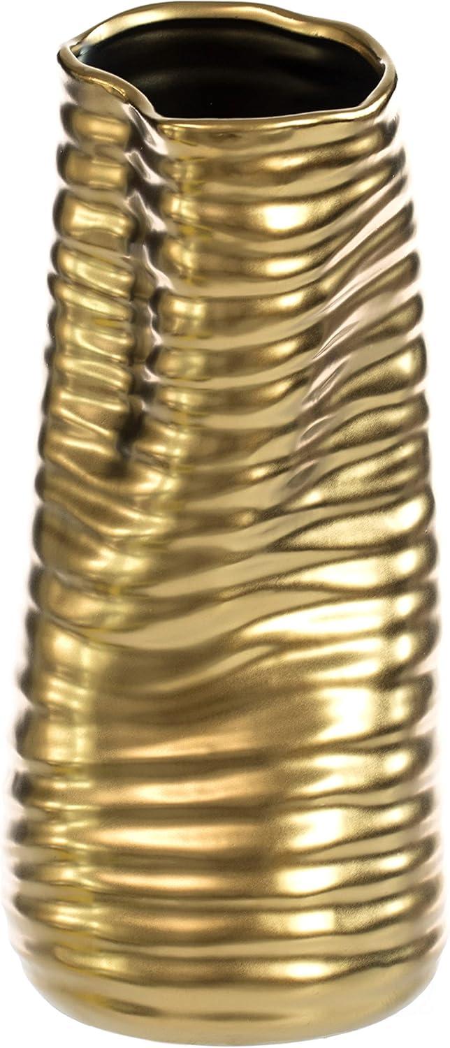 Mercer41 Baftjar 9-Inch Tall Ceramic Bent Melted Modern Style Sculpture Table Centerpiece Flower Vase, a Unique and Decorative Vase in an Elegant Gold Finish, Perfect for Adding Sophistication to Home or Office Décor