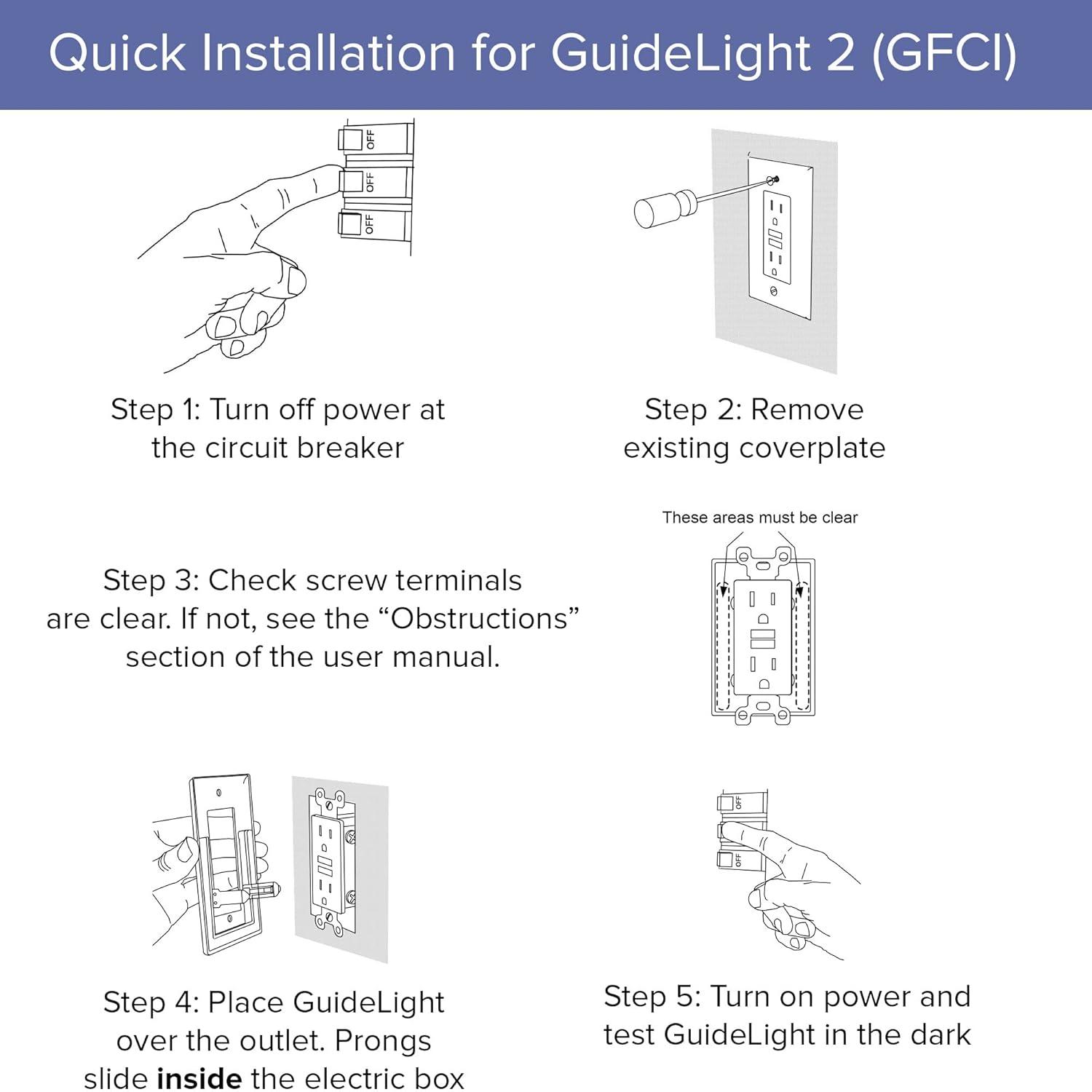 SnapPower GuideLight 2 PLUS Wall Plate Night Light - Bright / Dim / Off Sensor - GFCI, Black (1 Pack)