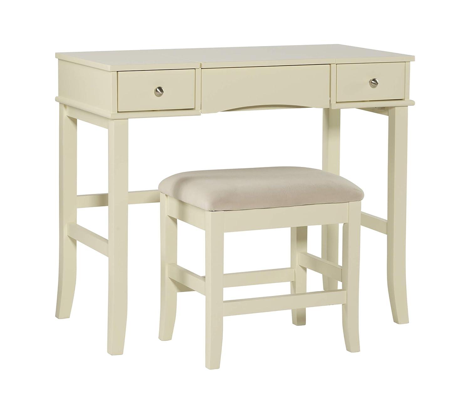 Jackson Traditional Wood Flip-up Mirror Vanity with Stool, Nickel Hardware - Linon