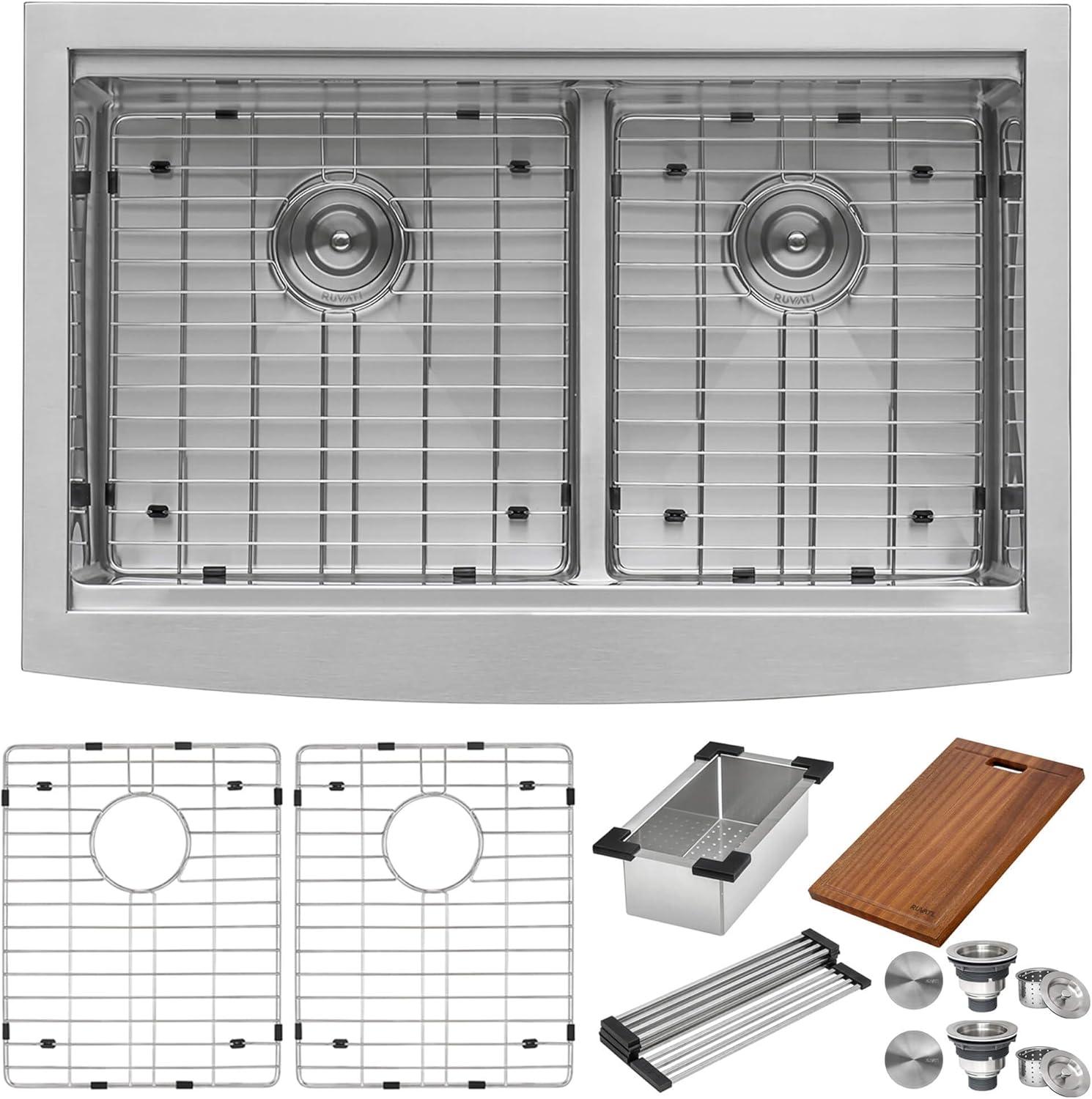 Ruvati 33" Apron-front Workstation Low-Divide60/40 Farmhouse Kitchen Sink Stainless Steel