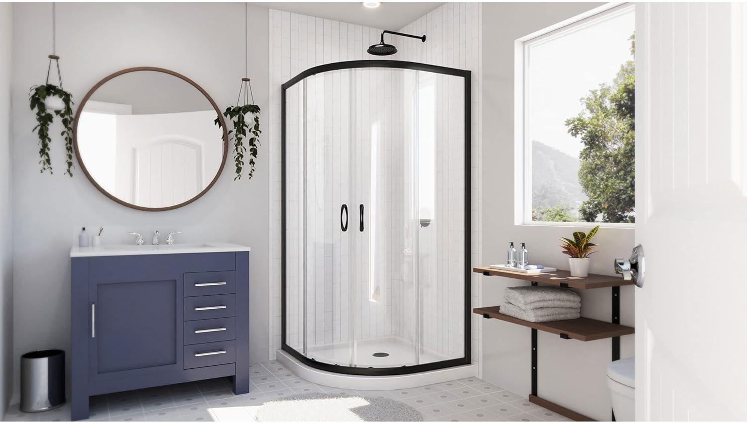 Prime 33" W x 33" D x 74.75" H Semi-Frameless Sliding Shower Enclosure with Base Included