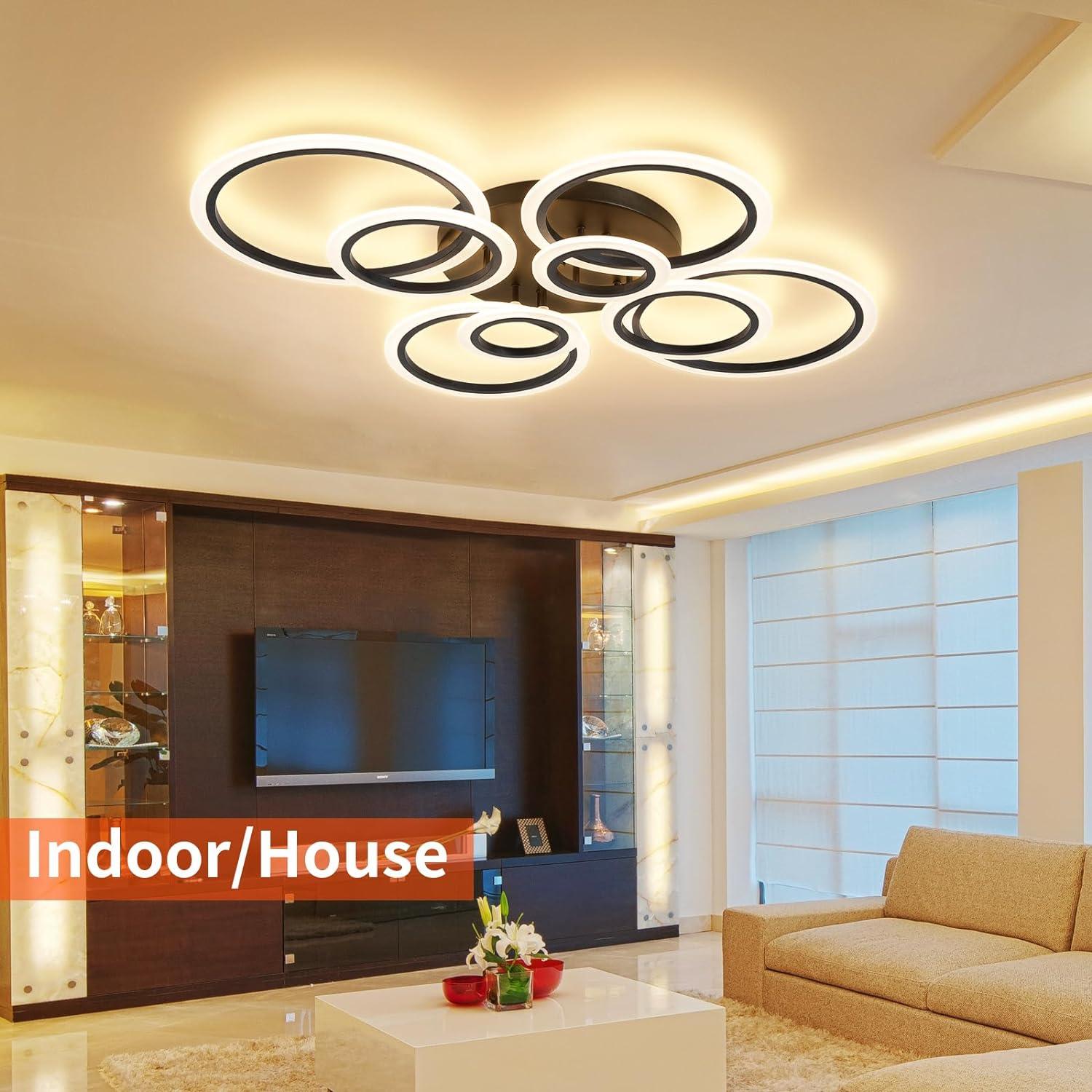 Modern Ceiling Light, 41.3'' Dimmable LED Black Flush Mount Ceiling Lights with Remote Acrylic Round Ceiling Lamp Fixture for Low Ceiling Bedroom Living Room Dining Room, 108W