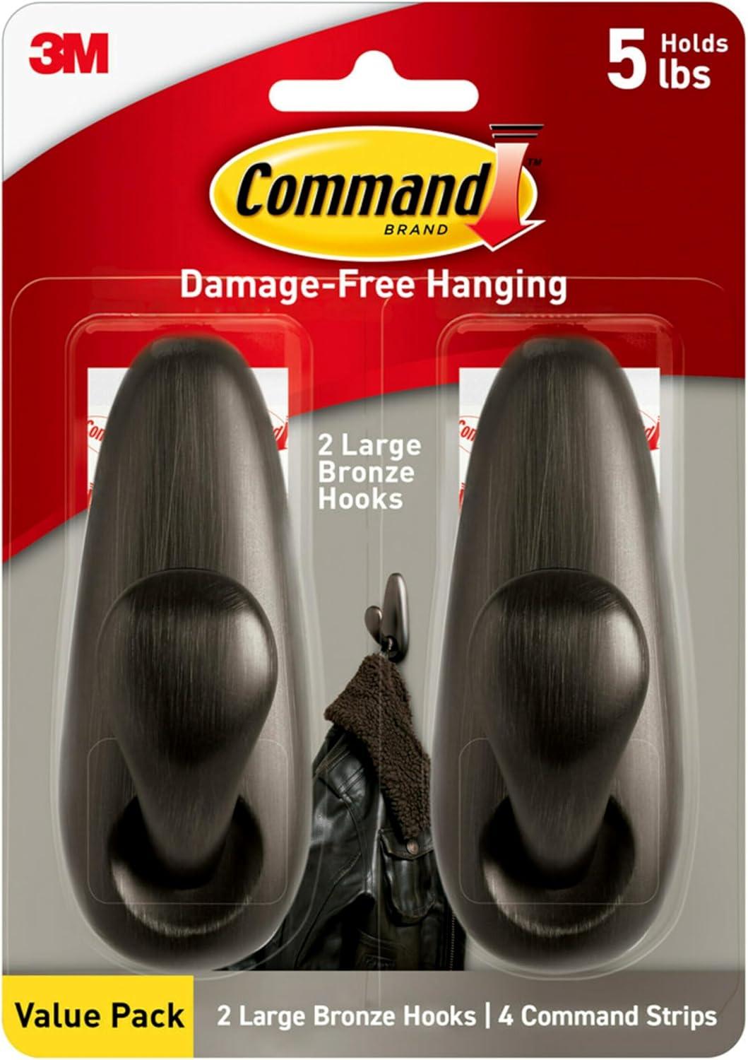 Large Oil Rubbed Bronze Metal Hooks with Adhesive Strips