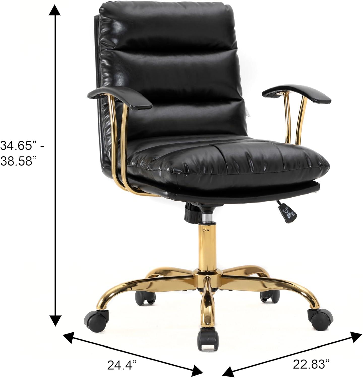 LeisureMod Regina Single Ergonomic Padded Leather Lumbar Support Adjustable Height Swivel Executive Office Chair with Gold Steel Frame