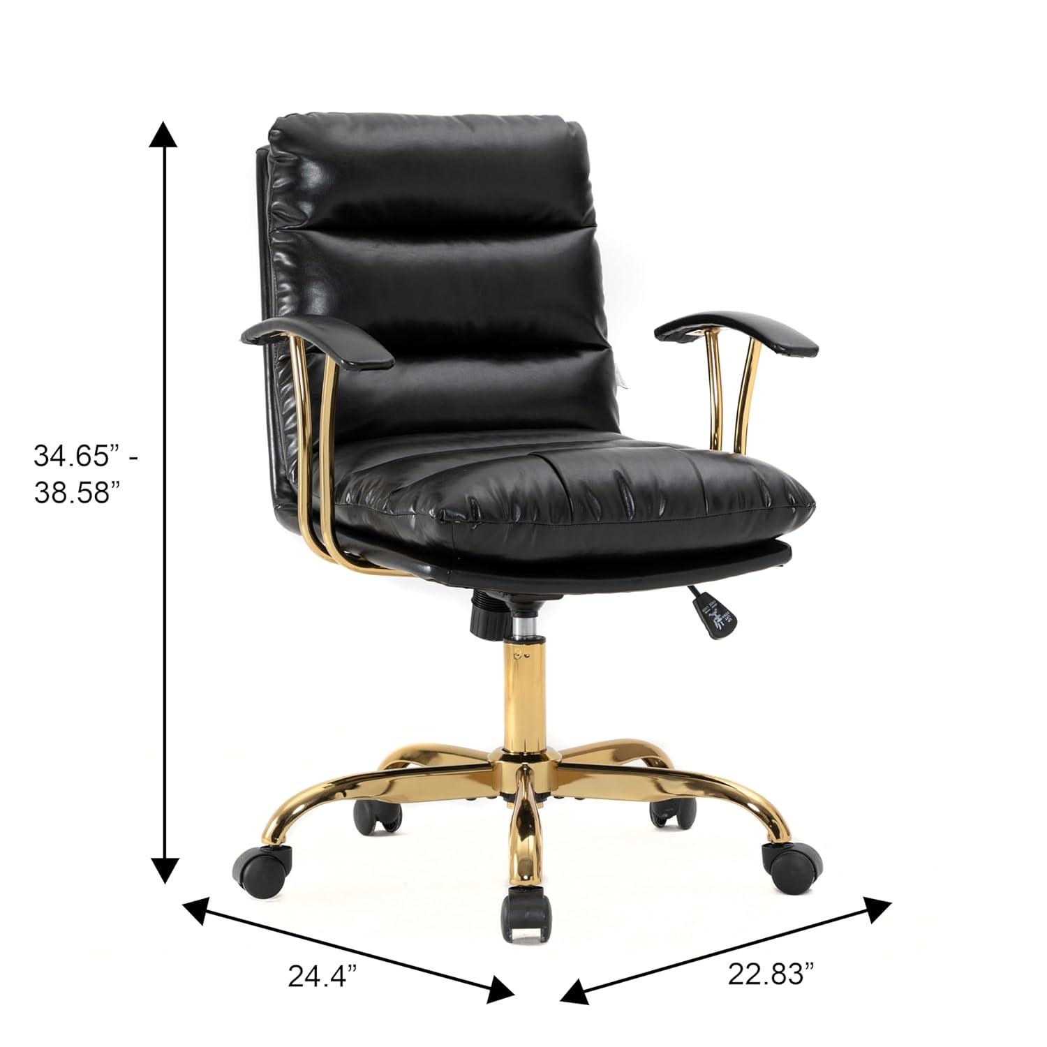 LeisureMod Regina Single Ergonomic Padded Leather Lumbar Support Adjustable Height Swivel Executive Office Chair with Gold Steel Frame