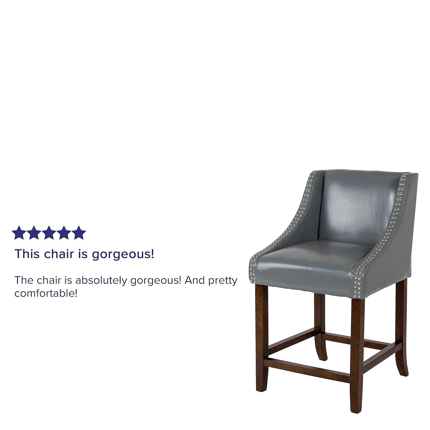 Flash Furniture Carmel Series 24" High Transitional Walnut Counter Height Stool with Nail Trim in Light Gray LeatherSoft, Set of 2