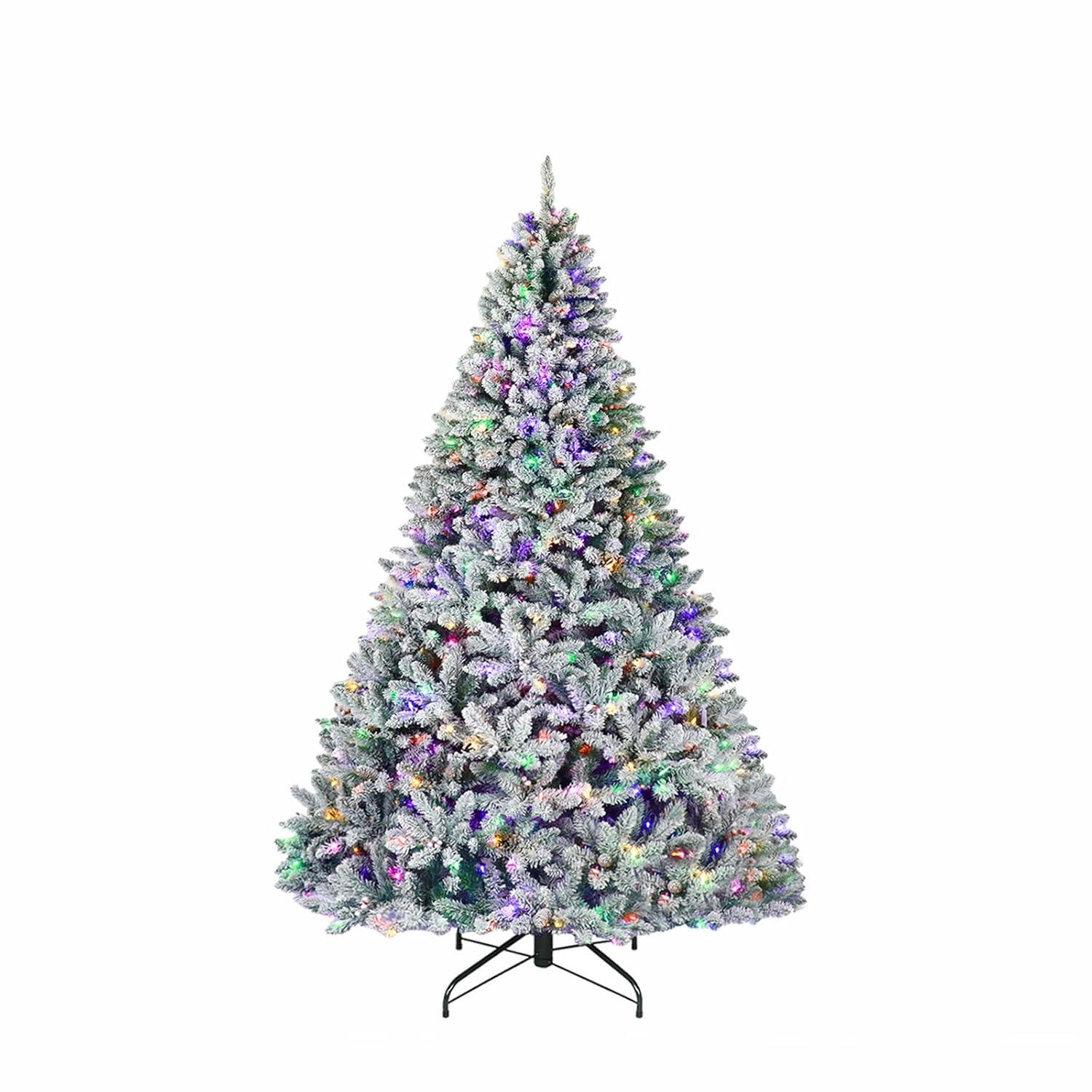 Home Accents Holiday 6.5 Ft. Pre-Lit LED Festive Pine Flocked Artificial Christmas Tree