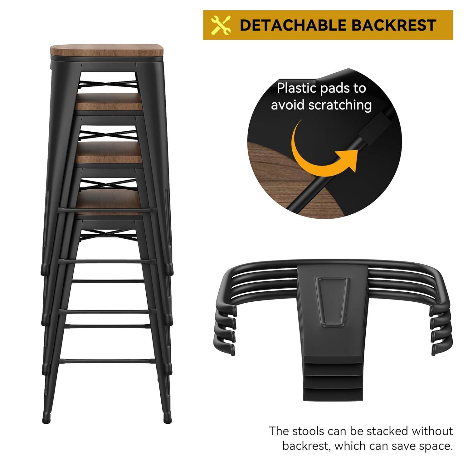 Andeworld Swivel Metal Bar Stools Set of 4 Counter Height Stools Counter Bar Stools with Back Swivel Metal Bar Chairs Wooded Seat 30 Inch Matte Black